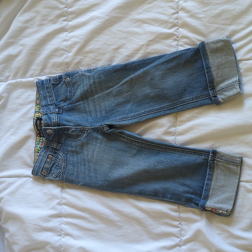 Mini Boden Cropped Denim Floral Trim size 6Y